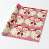 Retro Pink Weihnachtsmann Geschenkpapier (Ungerollt)