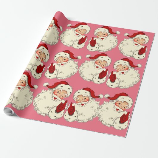 Retro Pink Weihnachtsmann Geschenkpapier (Ungerollt)
