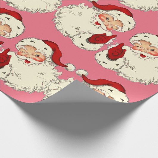 Retro Pink Weihnachtsmann Geschenkpapier (Ecke)