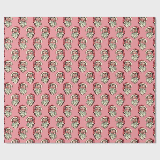Retro Pink Weihnachtsmann Geschenkpapier (Flach)