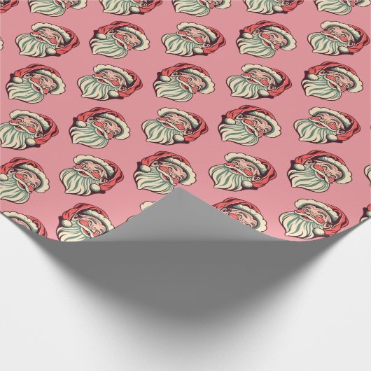 Retro Pink Weihnachtsmann Geschenkpapier (Ecke)