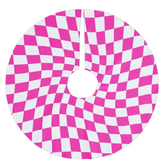 Retro Pink Weiße, verschliffene Karos Gestell Dorm Polyester Weihnachtsbaumdecke (Vorderseite)