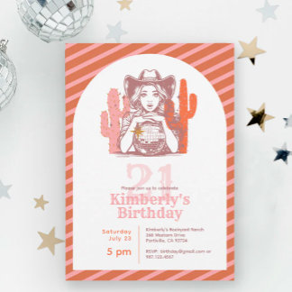 Retro Pink Western Cowgirl 21st Birthday Party Einladung