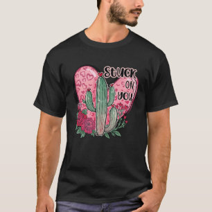 Retro Pink Western Wüste Valentinstag Kaktus H T-Shirt