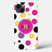 Retro Pink White Monogram Polka Dots Case-Mate iPhone Hülle (Rückseite)