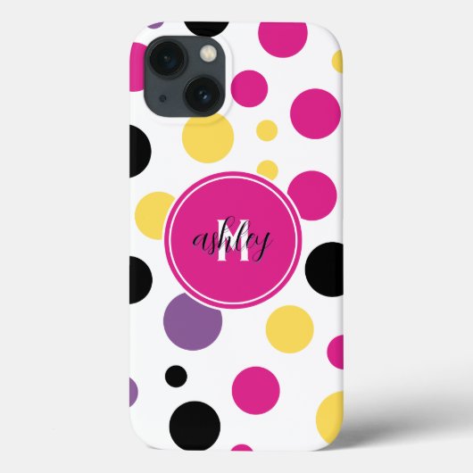 Retro Pink White Monogram Polka Dots Case-Mate iPhone Hülle (Rückseite)