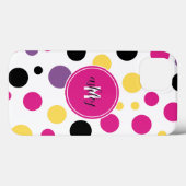 Retro Pink White Monogram Polka Dots Case-Mate iPhone Hülle (Rückseite (Horizontal))