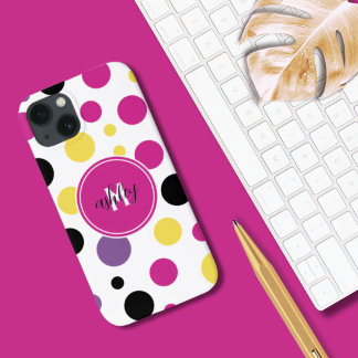 Retro Pink White Monogram Polka Dots Case-Mate iPhone Hülle