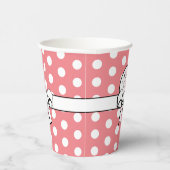 Retro Pink White Polka Dot White Bow Personalisier Pappbecher (Rechts)