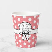 Retro Pink White Polka Dot White Bow Personalisier Pappbecher (Vorderseite)
