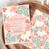 Retro Pink Wildblume Daisy Kindergeburtstag Einladung