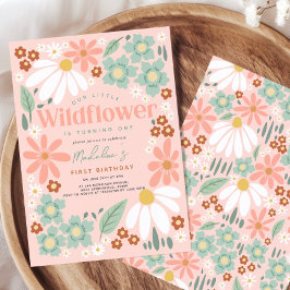 Retro Pink Wildblume Daisy Kindergeburtstag Einladung