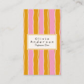 Retro Pink Yellow 70er Stripes Trendy Boho Girly Visitenkarte (Vorderseite)