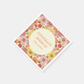 Retro Pink Yellow Floral Groovy Graduation Party Serviette (Ecke)