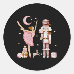 Retro Pink Zuckerpflaumenfee Nussknacker Weihnacht Runder Aufkleber