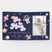 Retro Pink Zwei der Mondraum Geburtstag Banner (Horizontal)