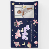 Retro Pink Zwei der Mondraum Geburtstag Banner (Vertikal)