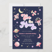 Retro Pink Zwei der Mondraum Geburtstag Einladung (Vorderseite)