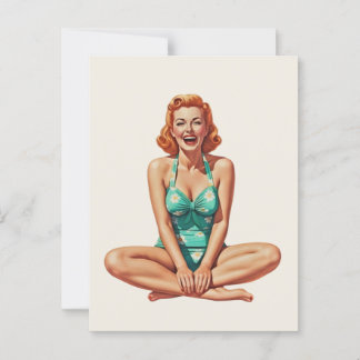 Retro PinUp 1950er Girl in Floral Swimsuit Postkarte