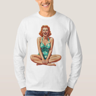 Retro PinUp 1950er Girl in Floral Swimsuit T-Shirt