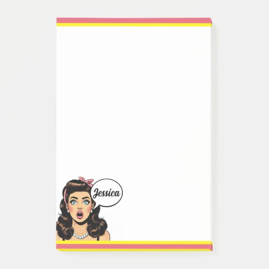 Retro Pinup_ Action verpackt Post-it Klebezettel (Vorderseite)