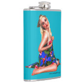 Retro Pinup Beach Girl Aquamarin Flachmann (Rechts)
