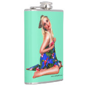 Retro Pinup Beach Girl Green Flachmann (Rechts)