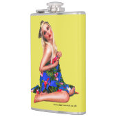 Retro Pinup Beach Girl Yellow Flachmann (Links)