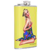 Retro Pinup Beach Girl Yellow Flachmann (Rechts)