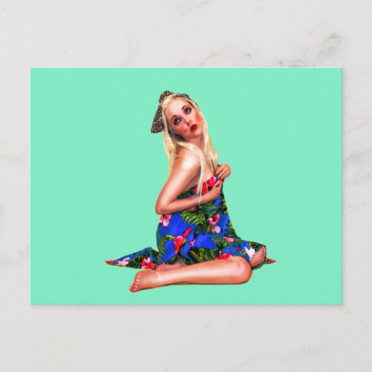 Retro Pinup Girl Green Postkarte