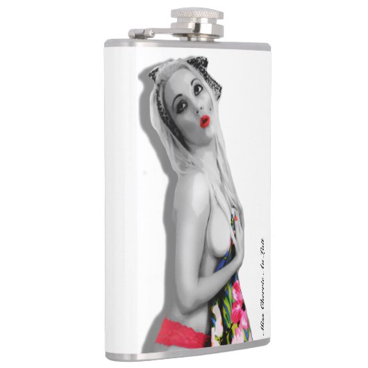 Retro Pinup Girl Hip Flask Cherrie Alt Weiß Flachmann (Rechts)