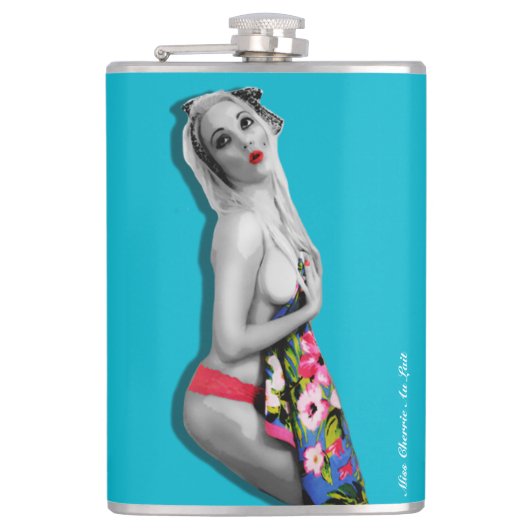 Retro Pinup Girl Hip Flask mit Miss Cherrie Aquama Flachmann (Vorderseite)