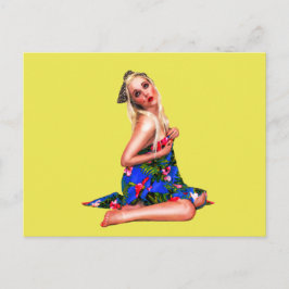 Retro Pinup Girl Yellow Postkarte