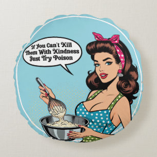 Retro Pinup_ mit Freundlichkeit Rundes Kissen