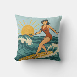 Retro Pinup Surfer Reversible Surfboard Druck Kissen