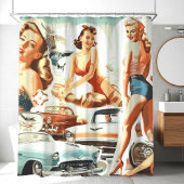Retro Pinups Collage Duschvorhang
