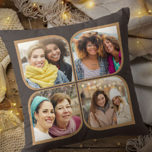 Retro Pinwheel 4 Foto Blume Petrolbraun Kissen