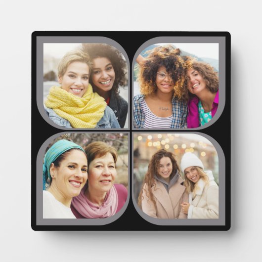 Retro Pinwheel Blume Petal 4 Foto Collage Schwarz Fotoplatte (Vorderseite)