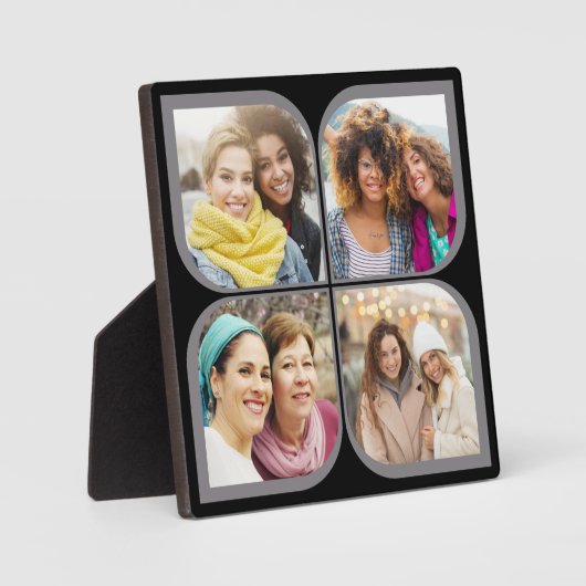 Retro Pinwheel Blume Petal 4 Foto Collage Schwarz Fotoplatte (Vorderseite)