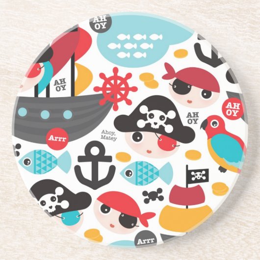 Retro Piratenillustrationssegeln Getränkeuntersetzer (Vorne)