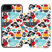 Retro Piratenillustrationssegeln Incipio iPhone Geldbeutel-Hülle (Folio Geöffnet)
