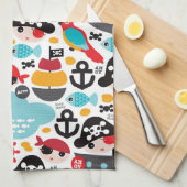 Retro Piratenillustrationssegeln Küchentuch (Viertel Falte)