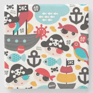 Retro Piratenillustrationssegeln Steinuntersetzer