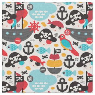 Retro Piratenillustrationssegeln Stoff