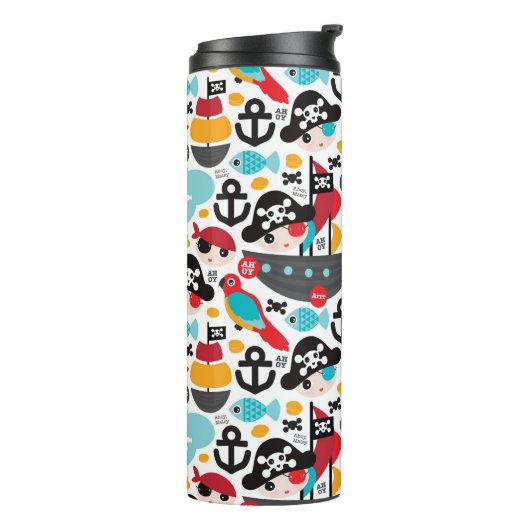 Retro Piratenillustrationssegeln Thermosbecher (Nach links gedreht)