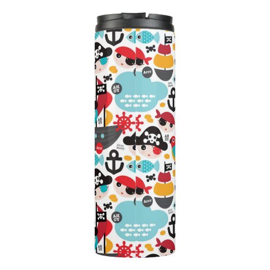 Retro Piratenillustrationssegeln Thermosbecher (Rückseite)