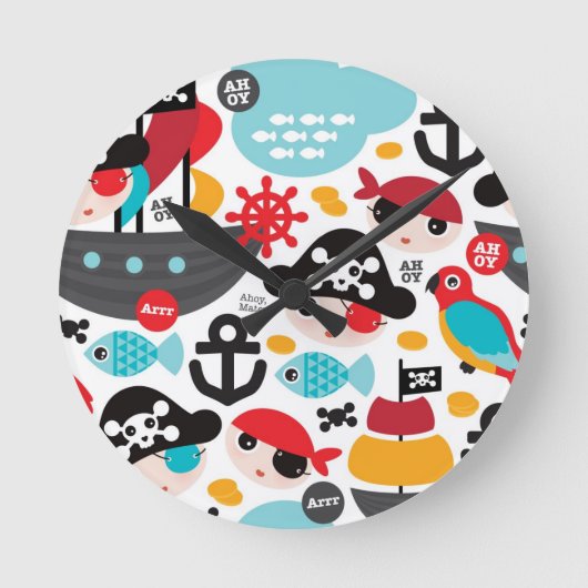 Retro pirates illustration sailing runde wanduhr (Vorderseite)