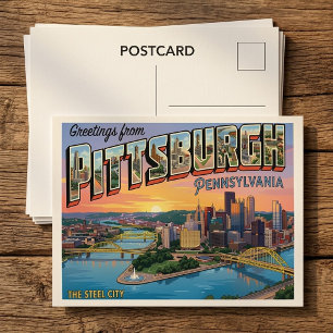 Retro-Pittsburgh-Skyline-Kunstpostkarte Pennsylvan Postkarte