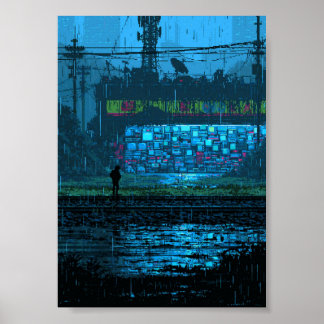 Retro-Pixel-Art-Cyberpunk-Wand Poster