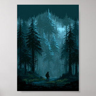 Retro-Pixel-Art einsamer Reisender in einer schnee Poster